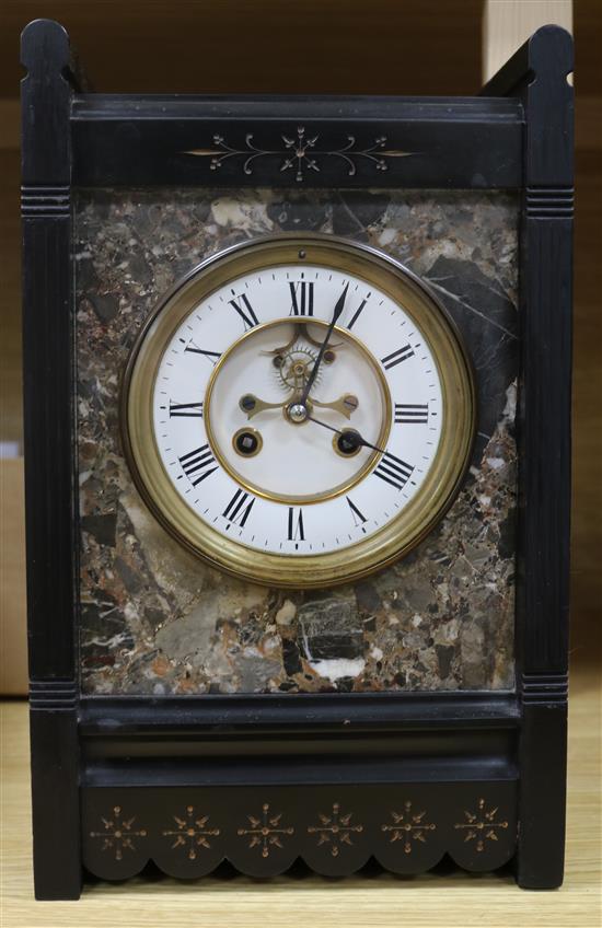 A late Victorian black marble Aesthetic cased eight day clock width 22cm height 36cm